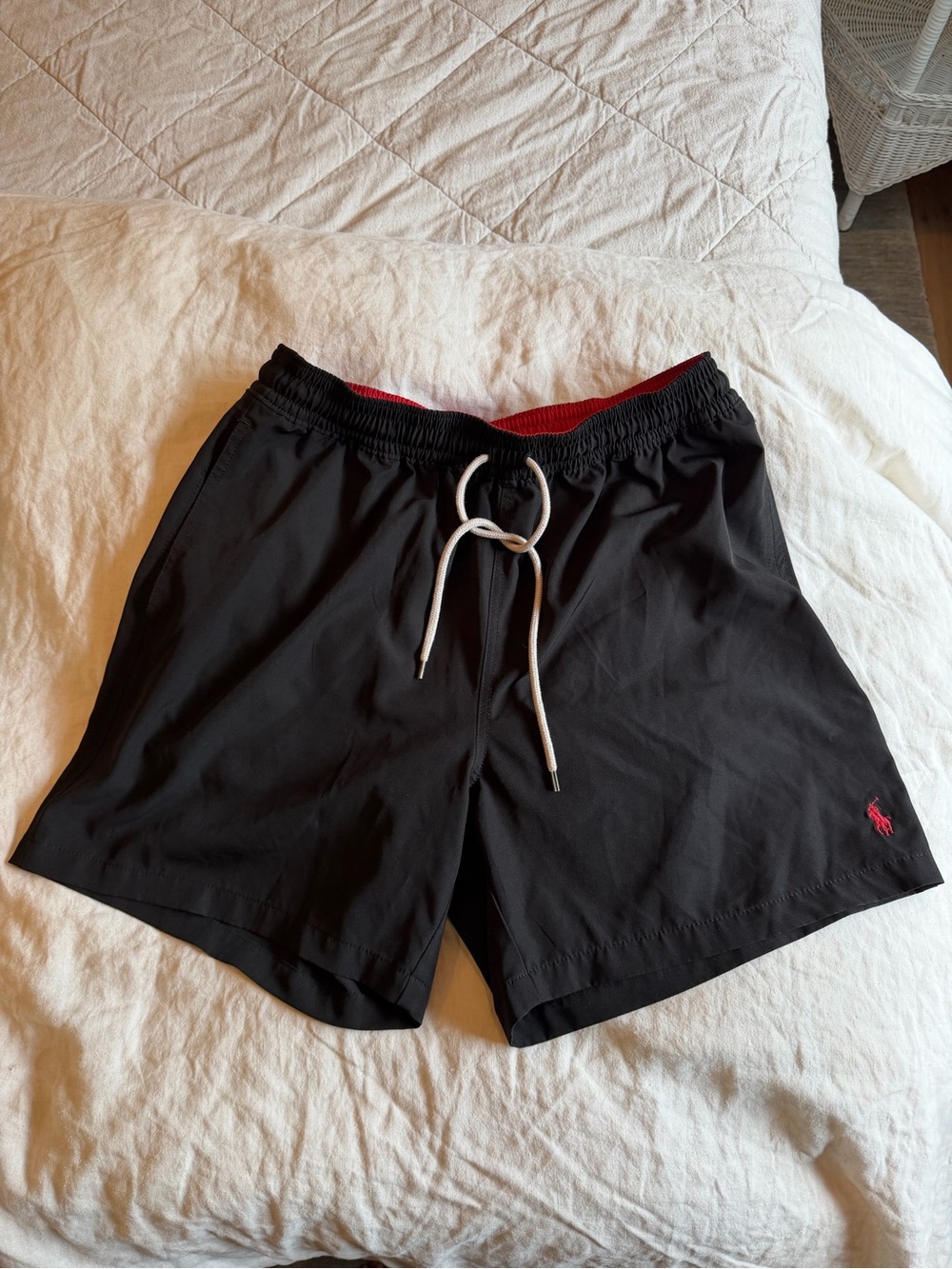 Ralph Lauren Black Athletic Shorts with Red Accent